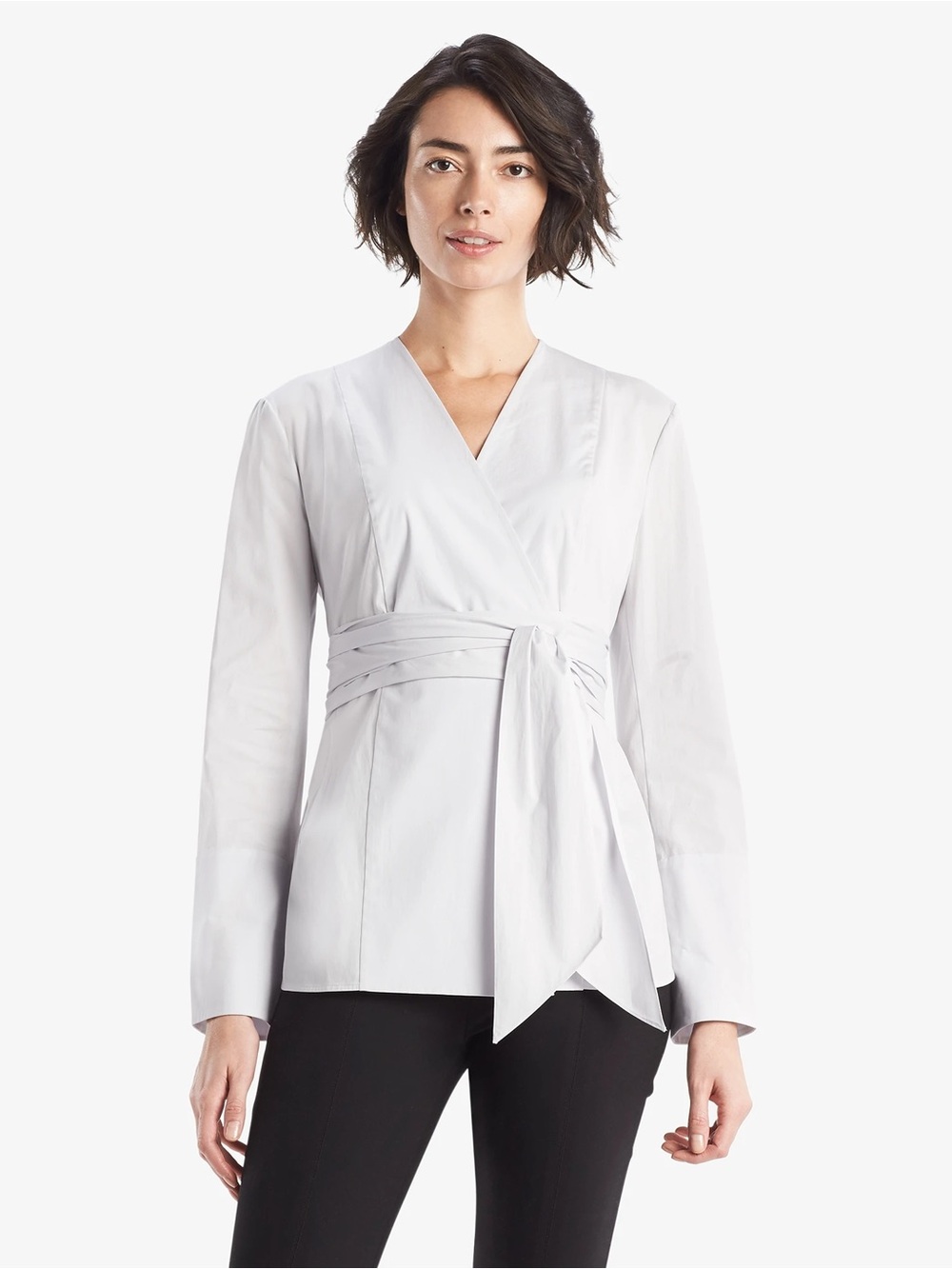 MM Lafleur White Wrap Blouse with Tie Waist - The Miyuki Shirt
